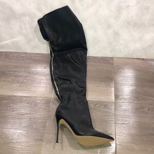 Kitulandy Back Zip Black Over-the-Knee Boots with Stiletto Heel New
